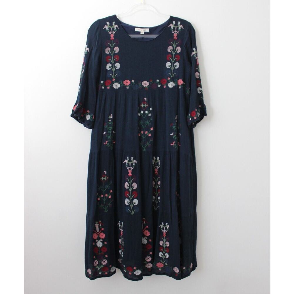 Orange Creek Womens Embroidered Dress Pockets Navy Size M Pre-Owned